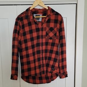 Quiksilver Red and Black Plaid Button-Down Shirt